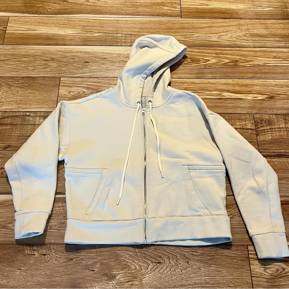 Athleta Cropped Cream Zip-Up Hoodie with Drawcords